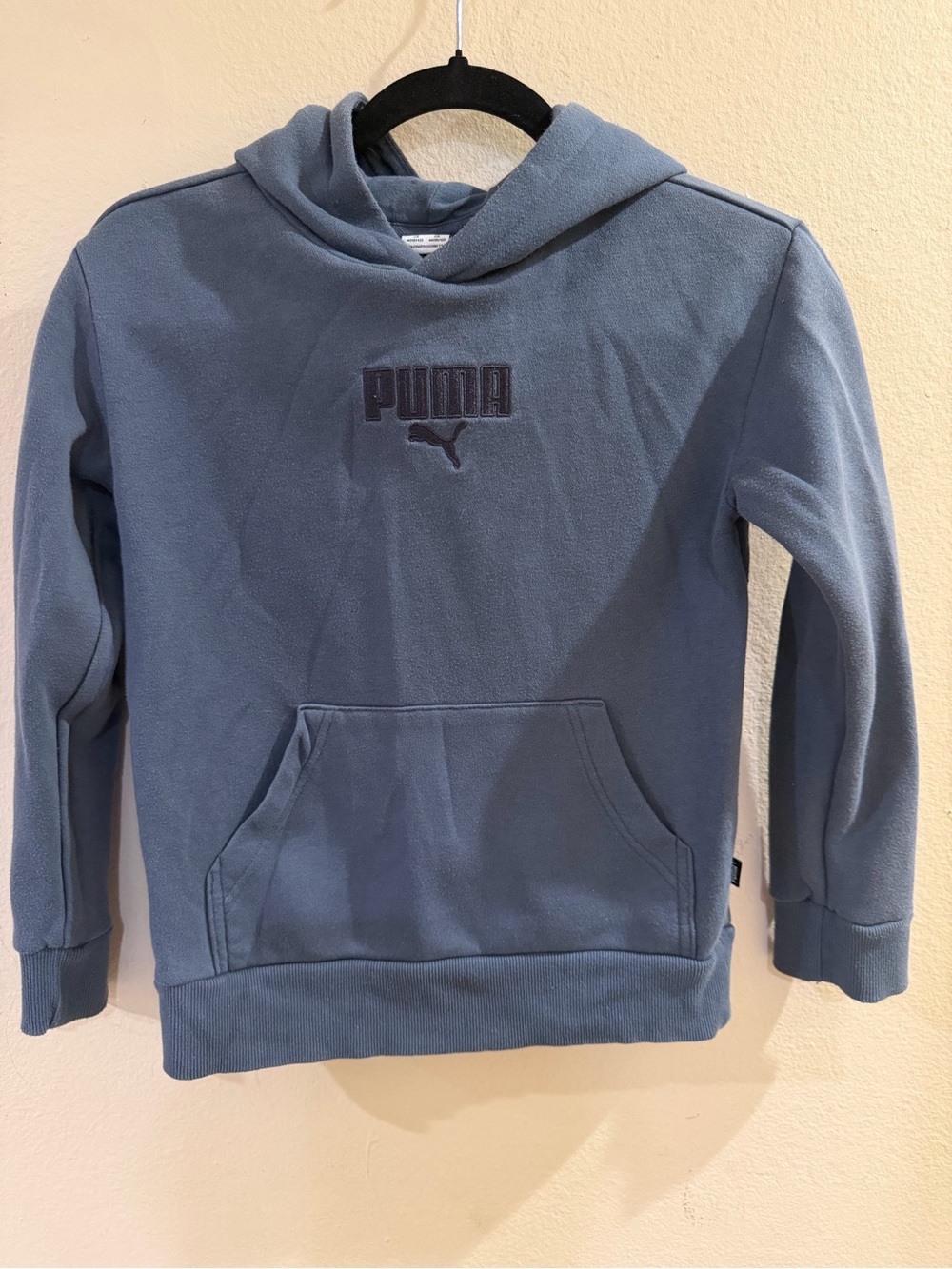 PUMA Boys Blue Solid Pullover Hoodie Logo Pocket Hooded Long Sleeve Size 10-12